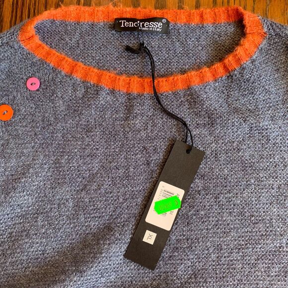 Wool & Alpaca Blend Blue Sweater Colorful Buttons Made in Italy NWT Cozy Artsy - Picture 6 of 6